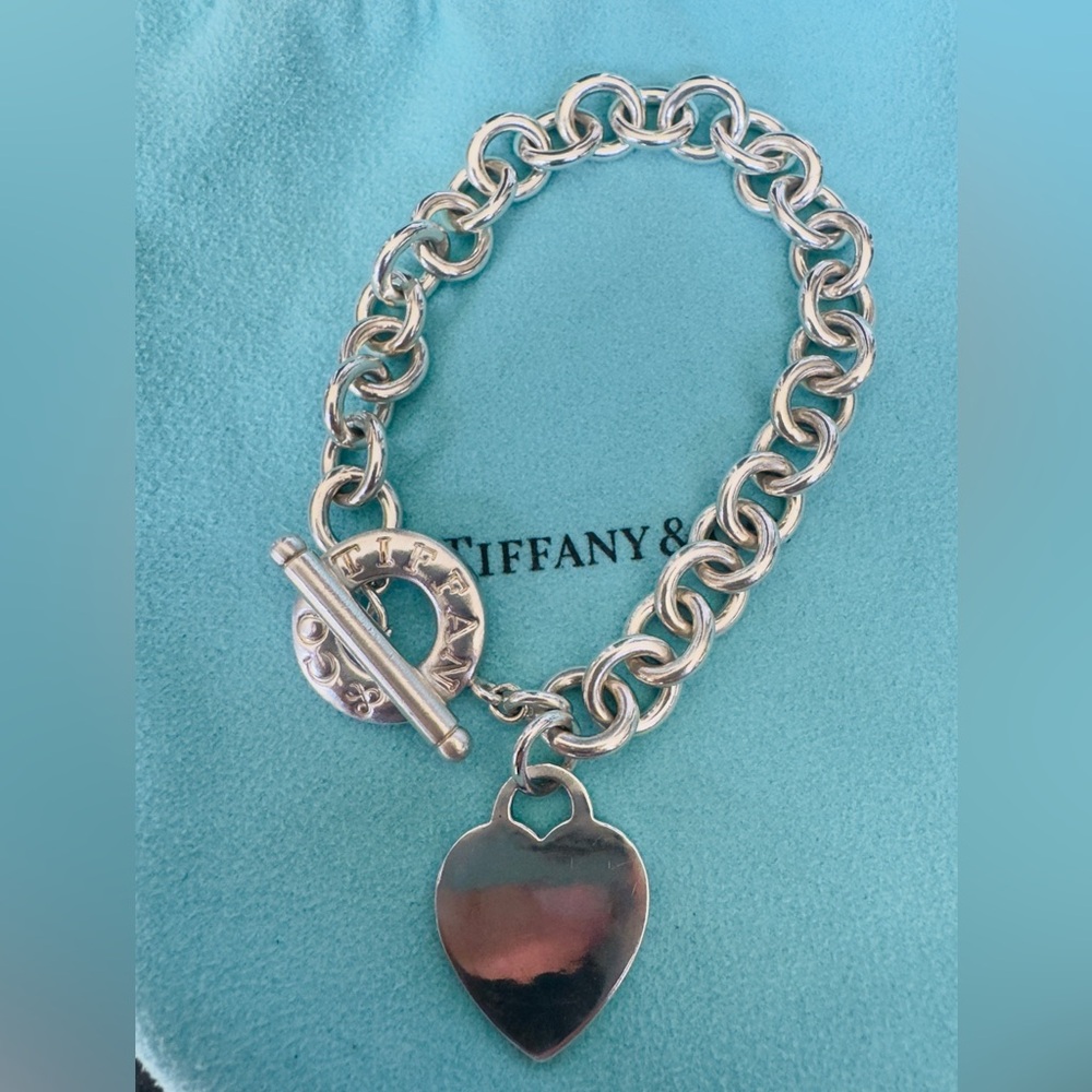 Tiffany & Co. Sterling Silver 925 Heart Toggle Bracelet 7.9”